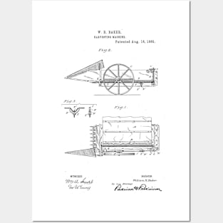 Harvesting Machine Vintage Retro Patent Hand Drawing Funny Novelty Gift Posters and Art